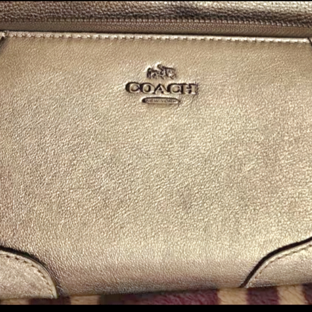 COACH MICKIE GRAIN LEATHER SHOULDER BAG SATCHEL CHAMPAGNE METALLIC